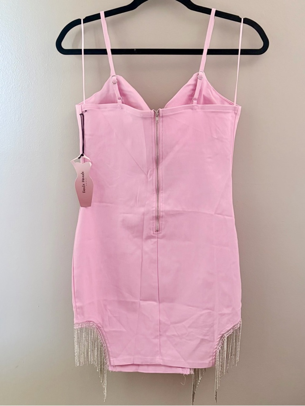 NWT Haute Monde Pink Rhinestone Fringe Bodycon Mini Dress Festival Cowgirl M - Picture 5 of 10